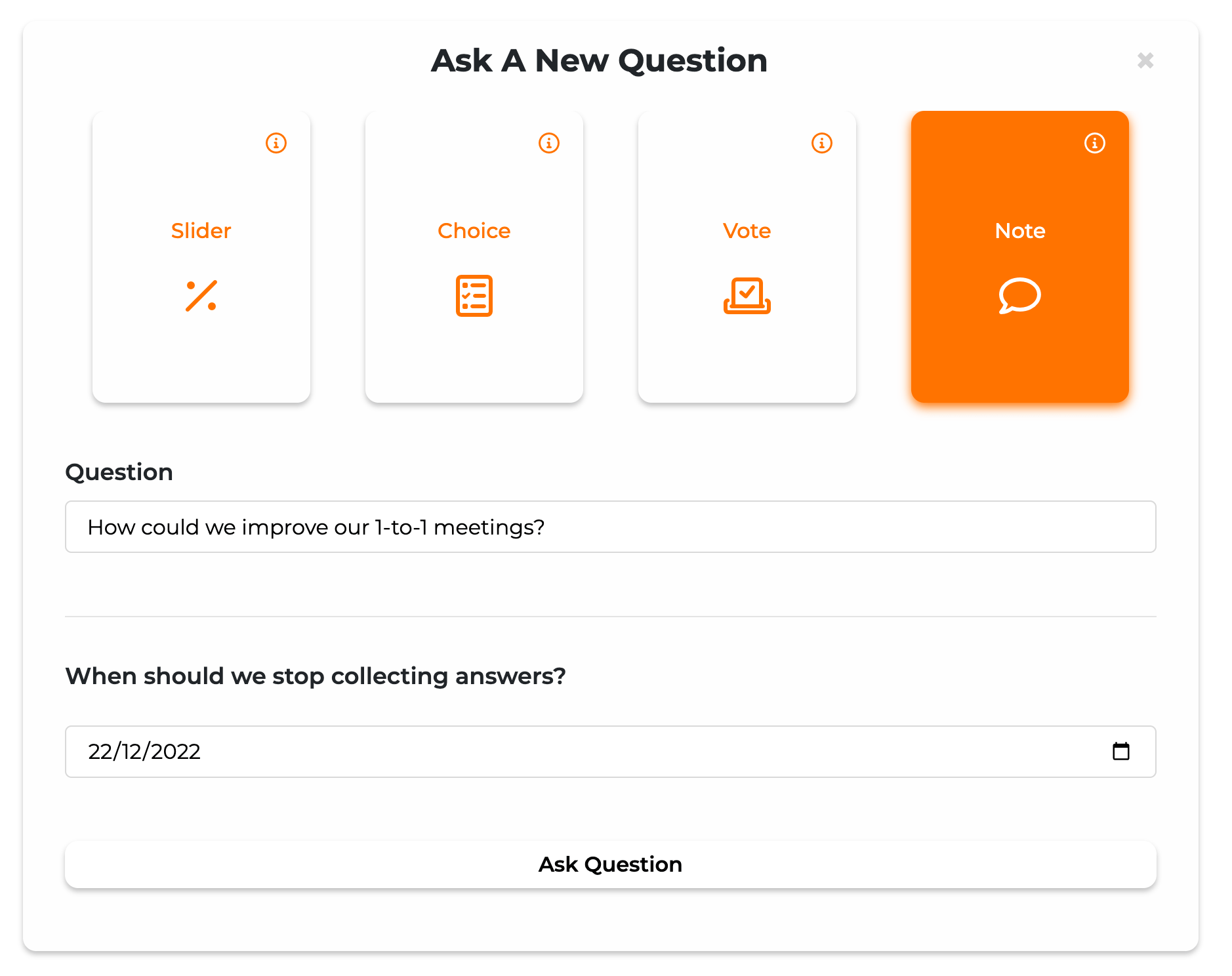 Example of Wotter custom question creation.