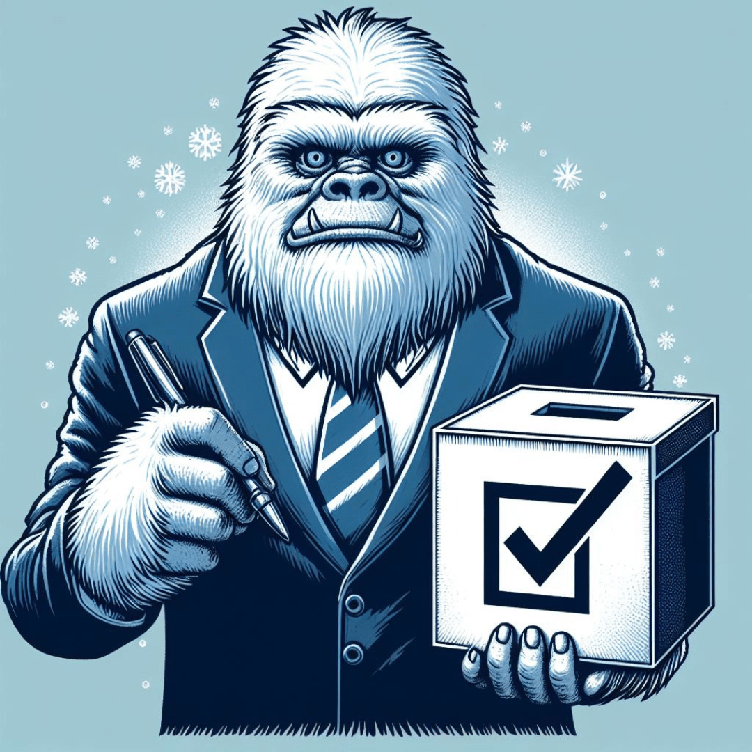 Hero image for the continuous feedback blog. Shows a yeti holding a box for annual survey submissions.