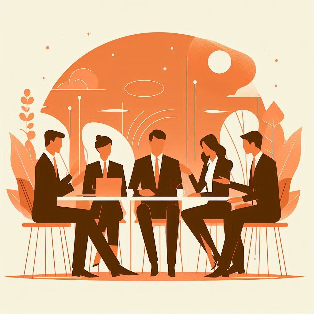 Hero image for the feedback feedforward blog. Shows a group of colleagues having an involved discussion.