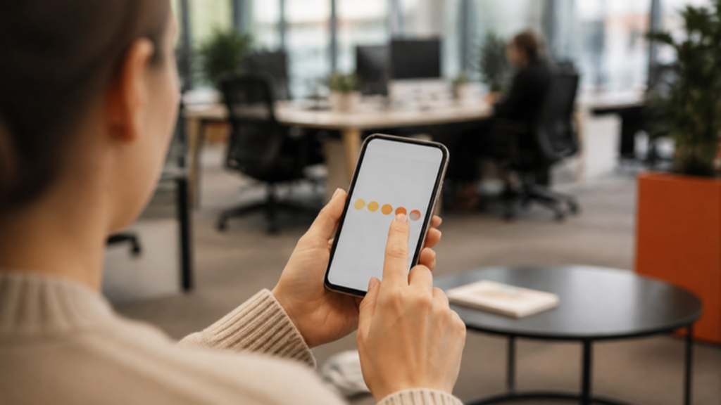 eNPS: employee answering an employee net promoter score survey on a phone