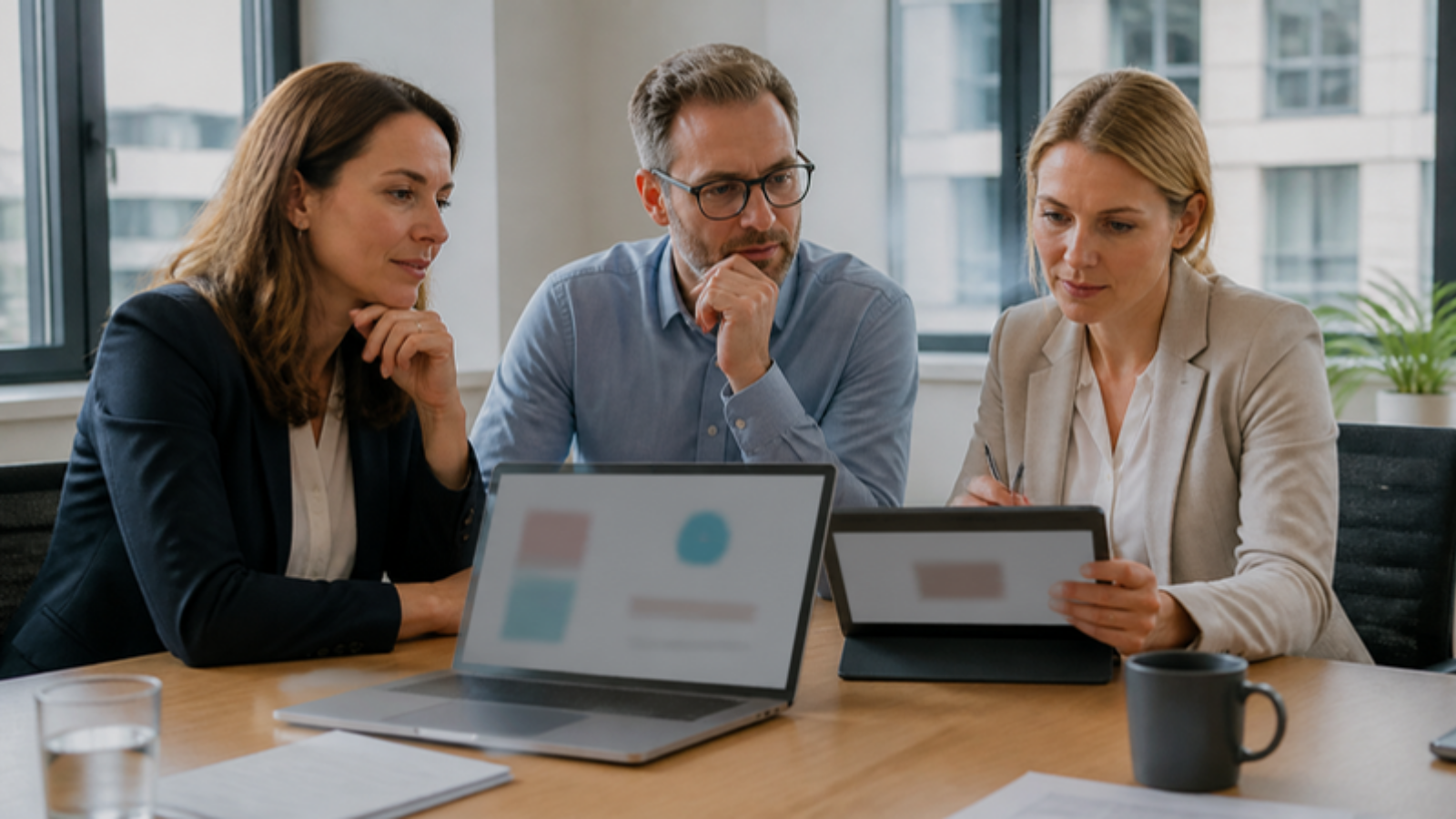 Employee engagement software: an HR team comparing platforms on a laptop and tablet